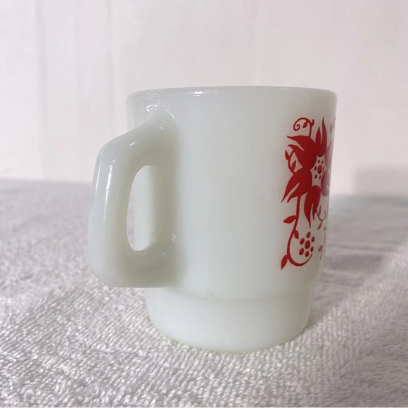 Vintage Anchor Hocking Fire King Red Flower Milk  Glass Stacking Mug - Picture 2 of 11